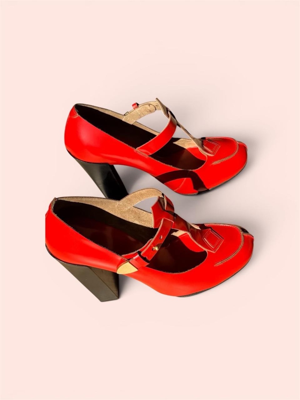 Chloe Leather Mary Jane Block Heel Pumps Harvard SPAZZ CALF 306 GINGER - Picture 7 of 12